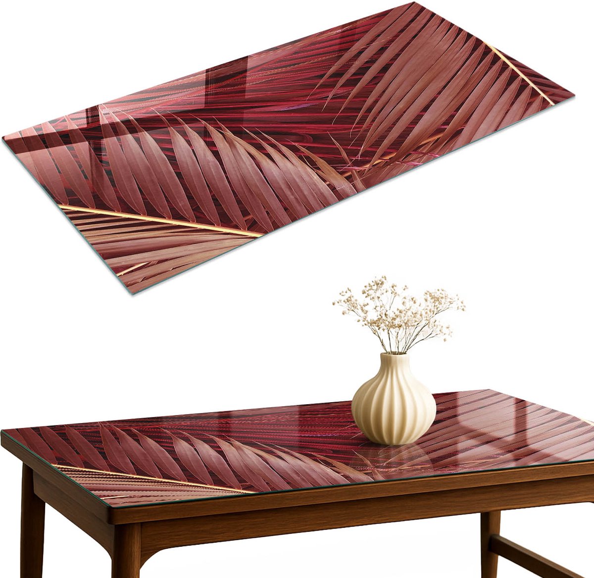 ArtPrintCave De energie van de natuur Glazen Tafelblad 120x60 cm - Tafelblad Rechthoek - Rood Eettafel Met Glasplaat - Bloemen en planten Keukentafel