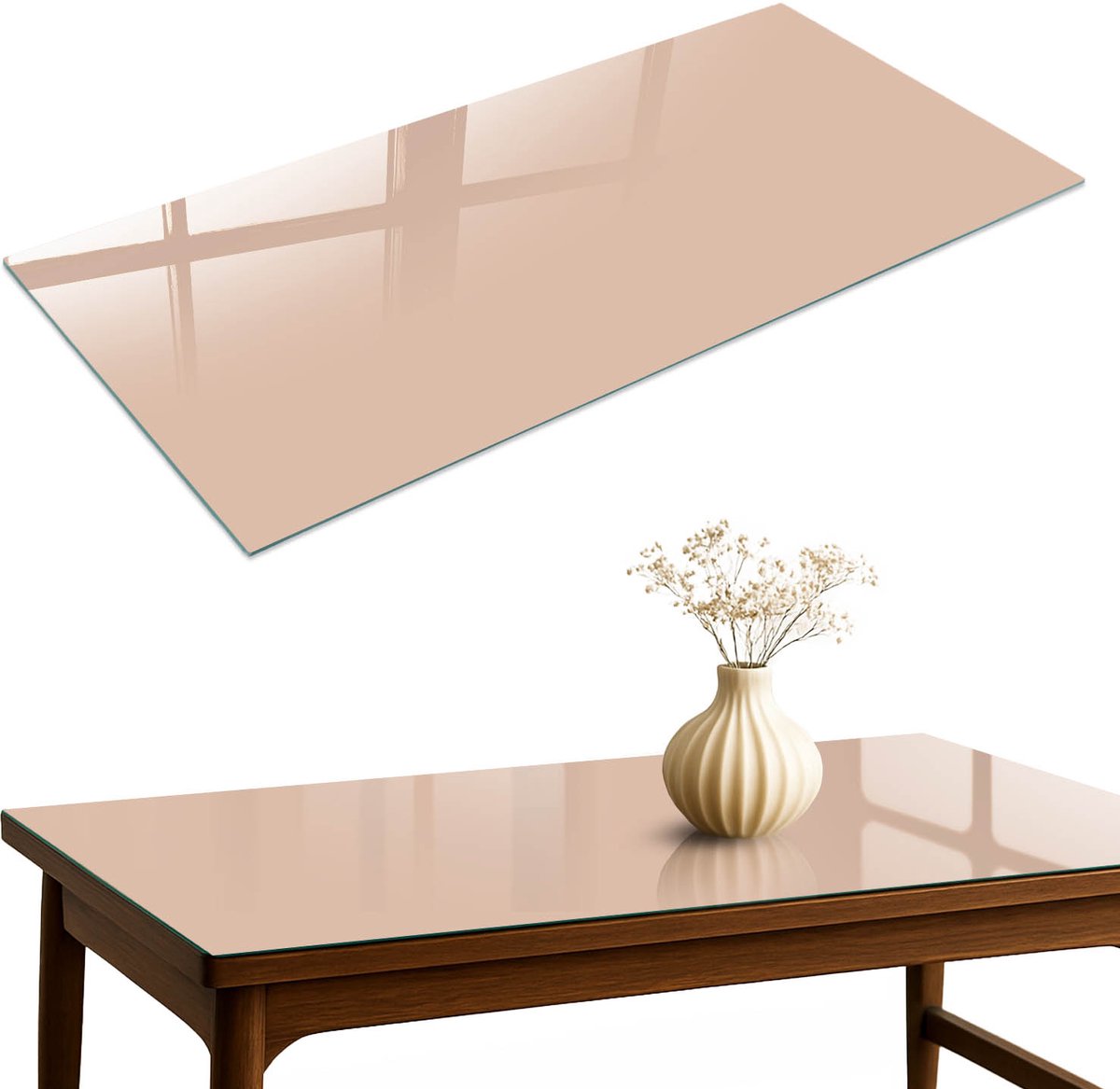 ArtPrintCave Warm beige Glazen Tafelblad 140x70 cm - Tafelblad Rechthoek - Beige Glazen Eettafel - Achtergronden en patronen Tafelblad Glas