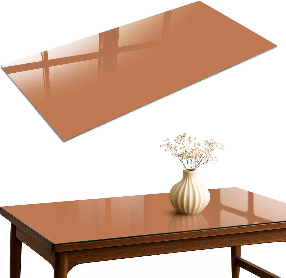 ArtPrintCave Doffe oranje Glazen Tafelblad 120x60 cm - Tafelblad Rechthoek - Oranje Glazen Eettafel - Achtergronden en patronen Terrastafel