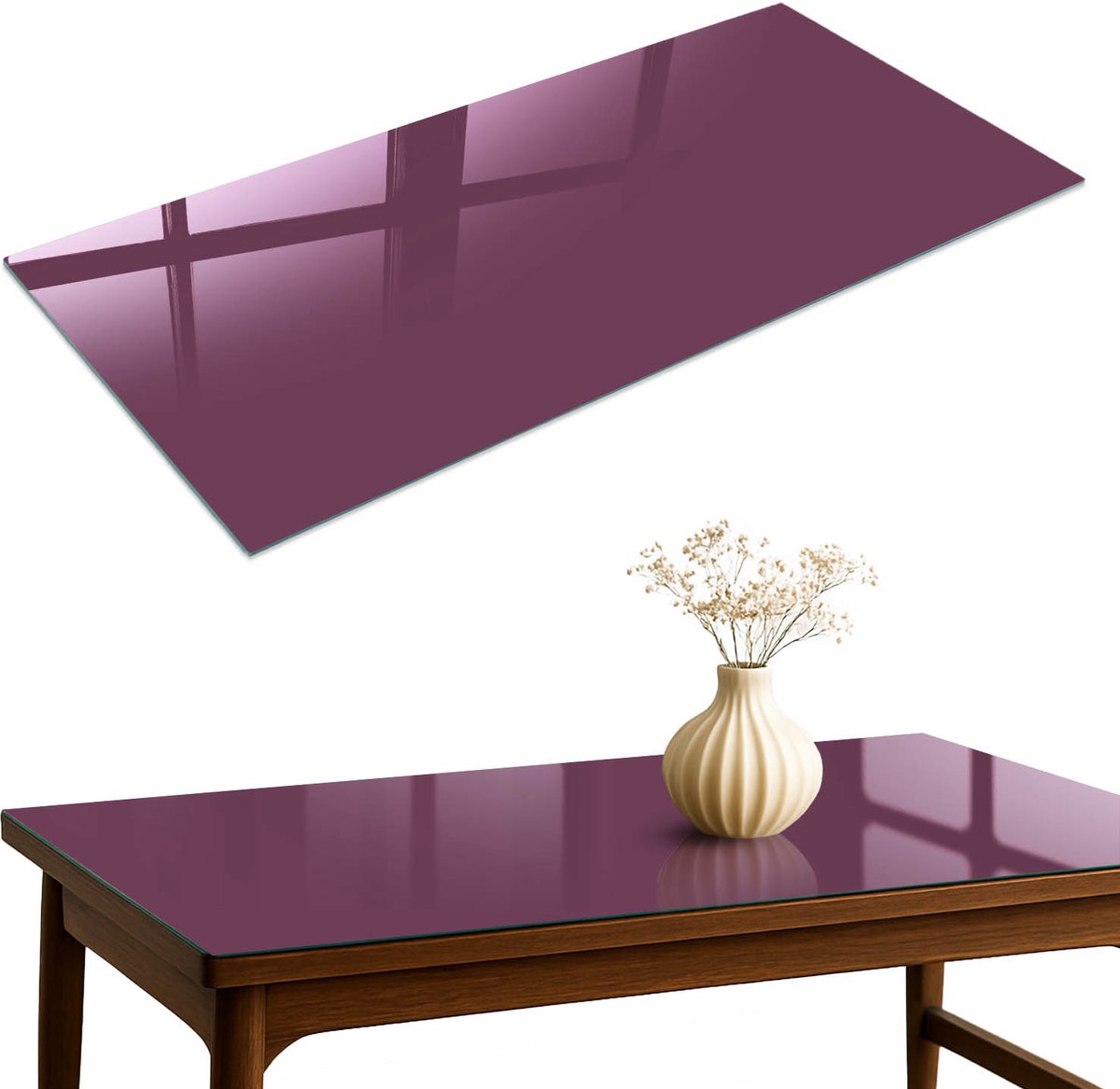 ArtPrintCave Paarse kleur Glazen Tafelblad 120x60 cm - Tafelblad Rechthoek - Bordeaux Keukentafel - Achtergronden en patronen Bureaublad