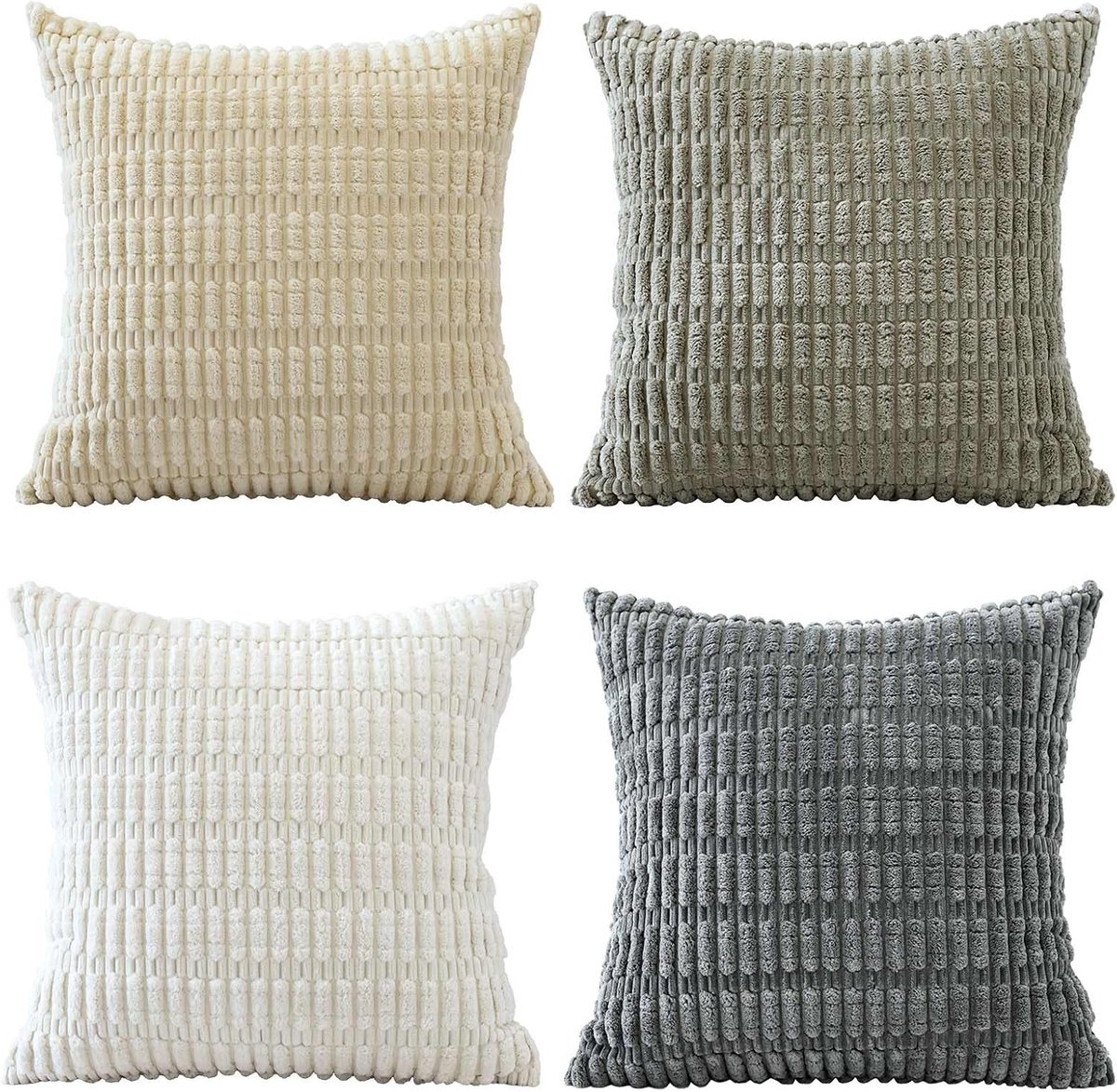 Set van 4 Neutrale Zachte Corduroy Decoratieve Kussenhoezen 40x40cm Vierkant Gestreept voor Bank Woonkamer Tuin Bohemian Interieur Kussenslopen