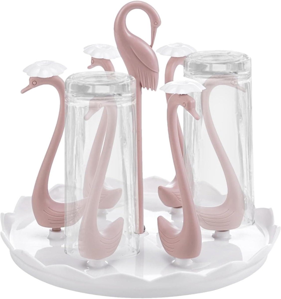 Flessen Droogrek - Babyfles Organizer - Aanrecht Organisatie - Geïnspireerd op Zwaan - 25 cm breed - Lichtroze