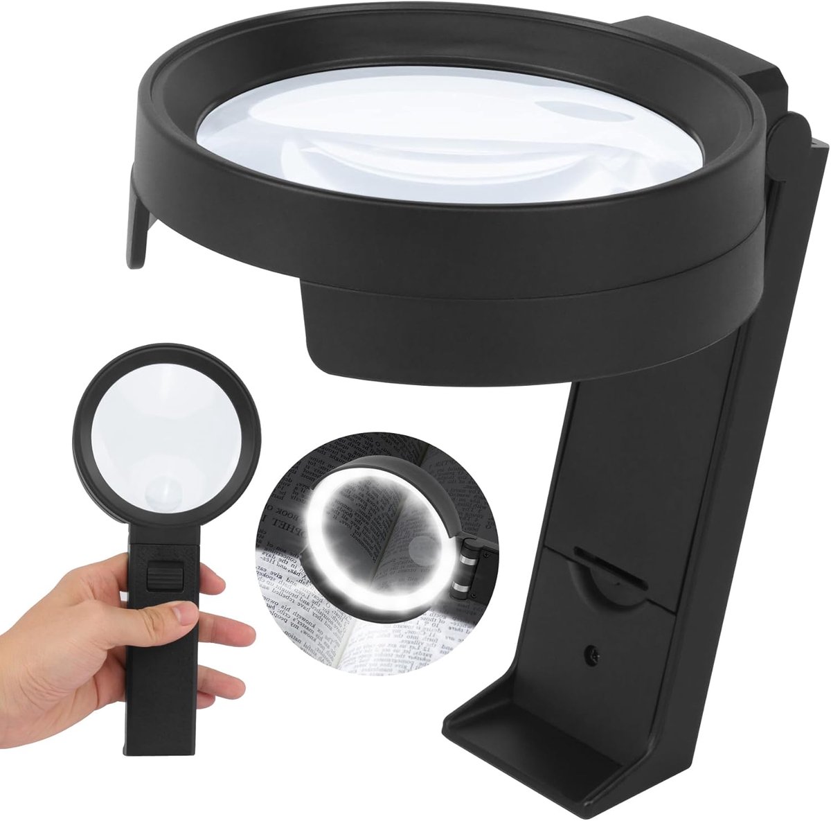 SnelShoppen - 30X 10X Vergrootglas met 12 Lichten en Standaard - Opvouwbaar Handheld Vergrootglas voor Senioren, Lezen, Munten, Sieraden, Hobby, Horlo