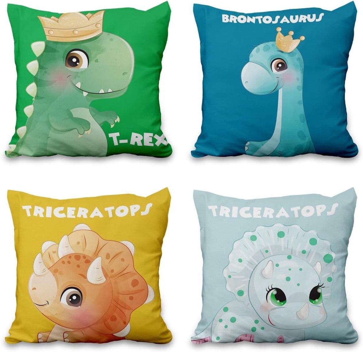 Schattige Dinosaurussen Kussenslopen 16 x 16 Inch - Cartoon Decoratie voor Kinderen, Sofa en Slaapkamer - Set van 4 Kussenslopen voor Feestjes en Woonkamer