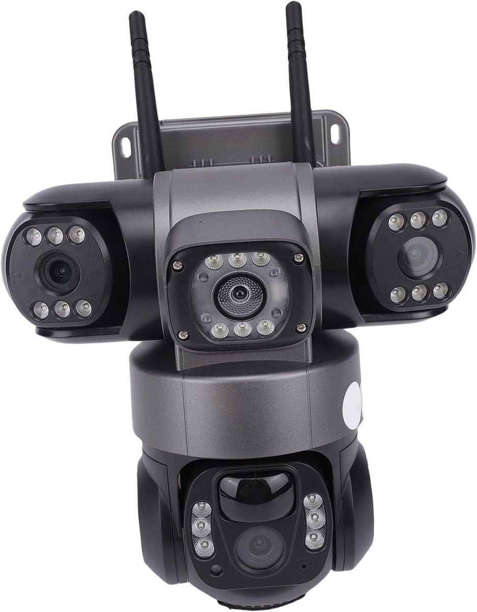 Plyisty 4G Zonne-beveiligingscamera, 2 MP Drievoudige Lens 360° Dekking AI Bewegingsdetectie 10x Zoom PTZ - ShopVlot