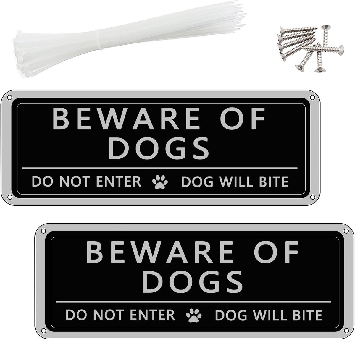 SnelShoppen - 2 Pack Waarschuwing Bord 'Pas Op Voor Honden' 20 x 10 cm Aluminium Borden met Bevestigingsmateriaal, Niet Betreden Veiligheidsbord voor