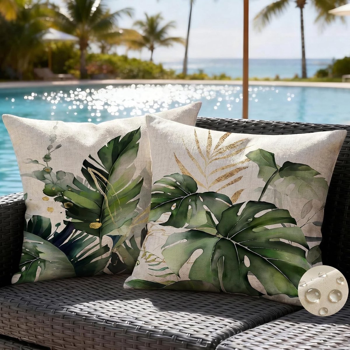 Waterdichte Monstera Deliciosa Kussenhoezen 45x45 cm voor Buiten - Decoratieve Kussens voor Sofa, Tuin en Balkon, Ideaal voor Zomerdecoratie
