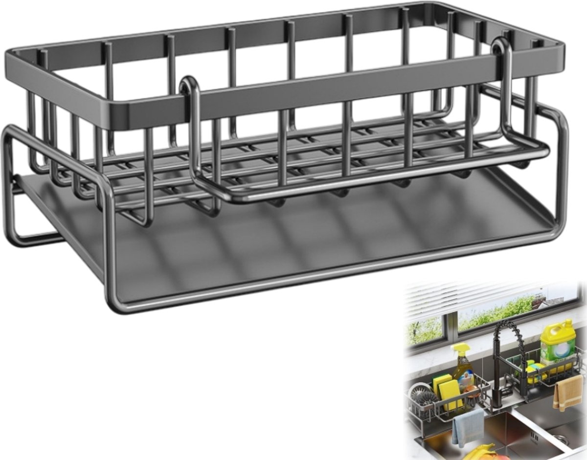 Keukenrek voor aanrecht - opbergrek - afwasrek - opbergplank - accessoires voor aanrecht - geschikt voor keukens en badkamers - grijs - 23,5*9*10 cm