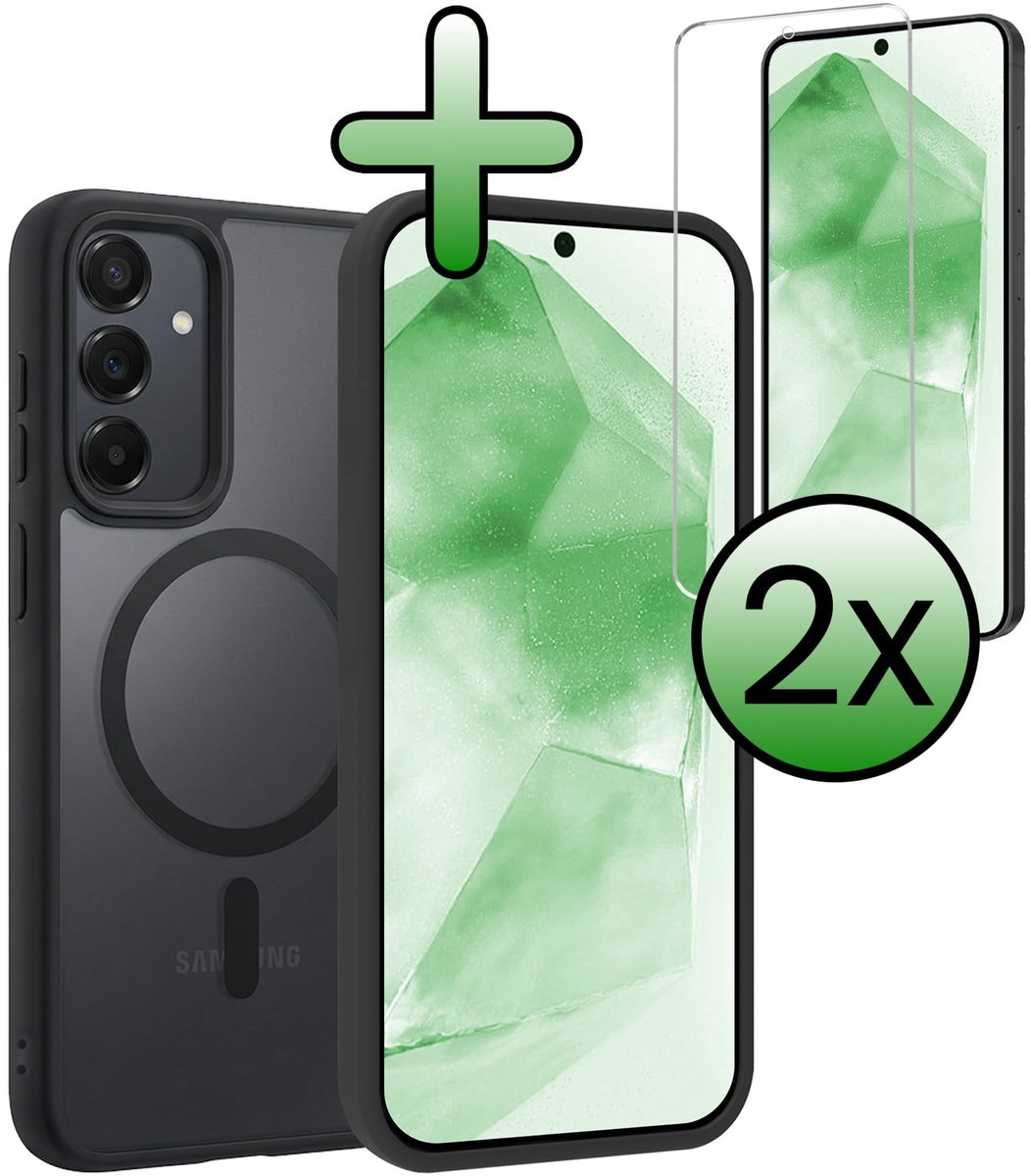 Hoesje Met 2x Screenprotector - Geschikt voor Samsung Galaxy A55 - Magsafe Compatible - Sterk & Shockproof - Back Cover - Shock Proof Case - Telefoon Hoes - Zwart