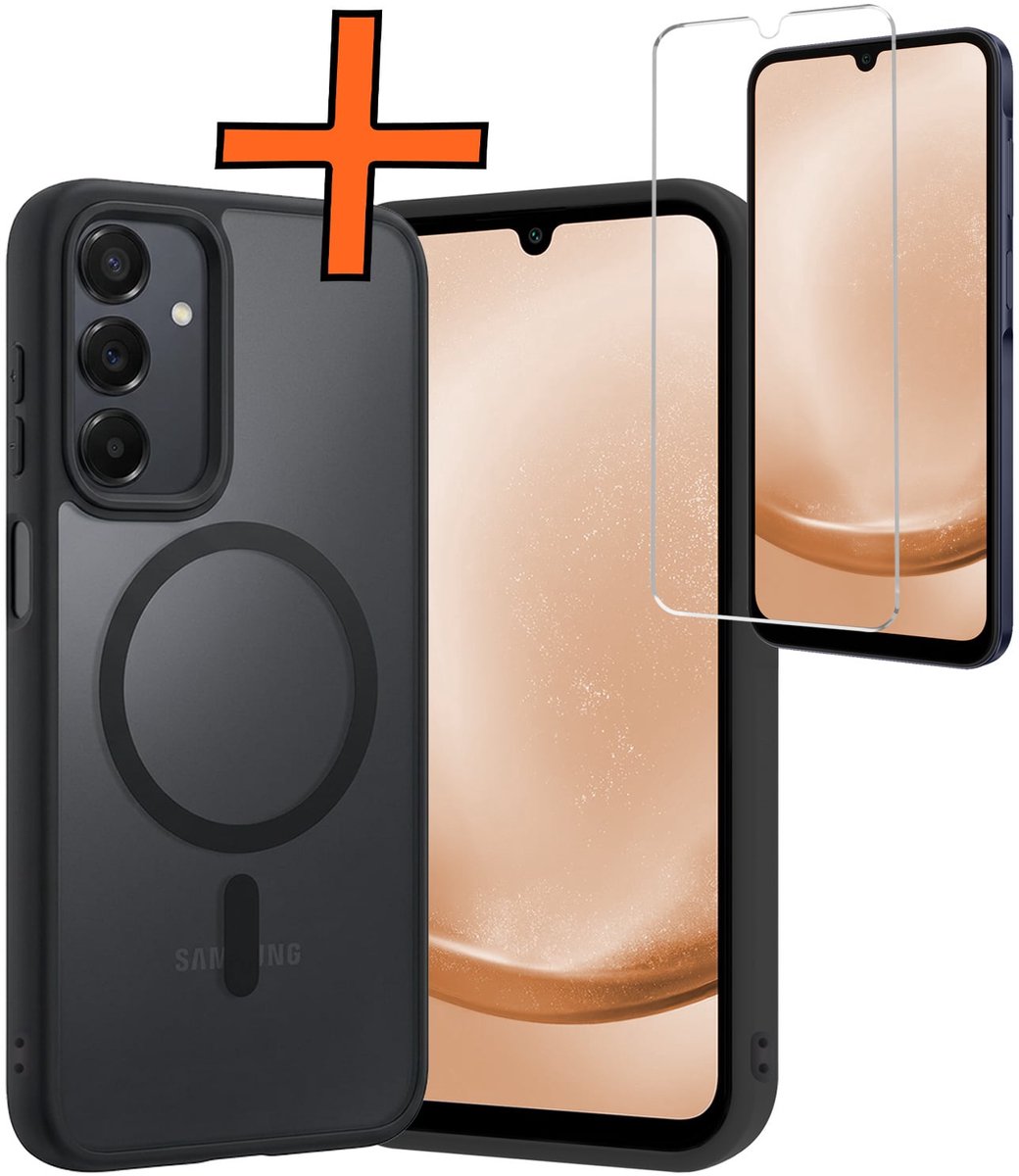 Hoes - Met Screenprotector - Geschikt voor Samsung Galaxy A25 - Magsafe Compatible - Sterk & Shockproof - Back Cover - Shock Proof Case - Telefoon Hoes - Zwart