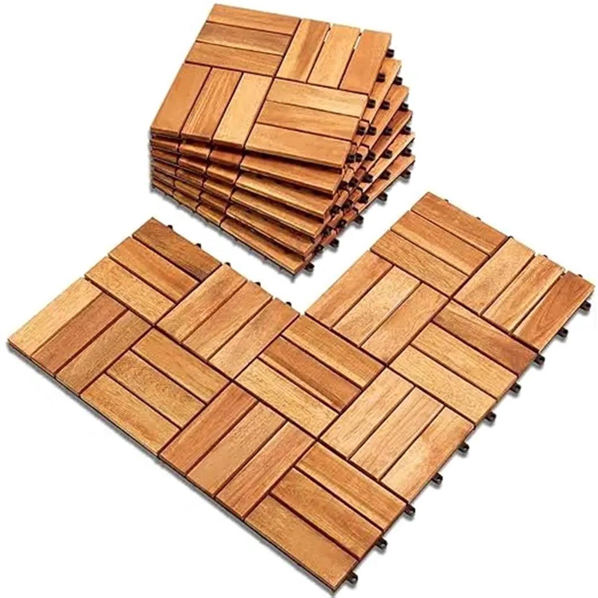 Houten Vloertegels - Tuintegels Vlondertegels - Terras Aankleden - Interlocking Systeem - 10 stuks - Houtkleur