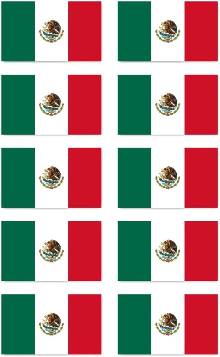 50x30 mm, 10 stuks - Vlag - Mexico - Mx - voor auto, koffer, laptop