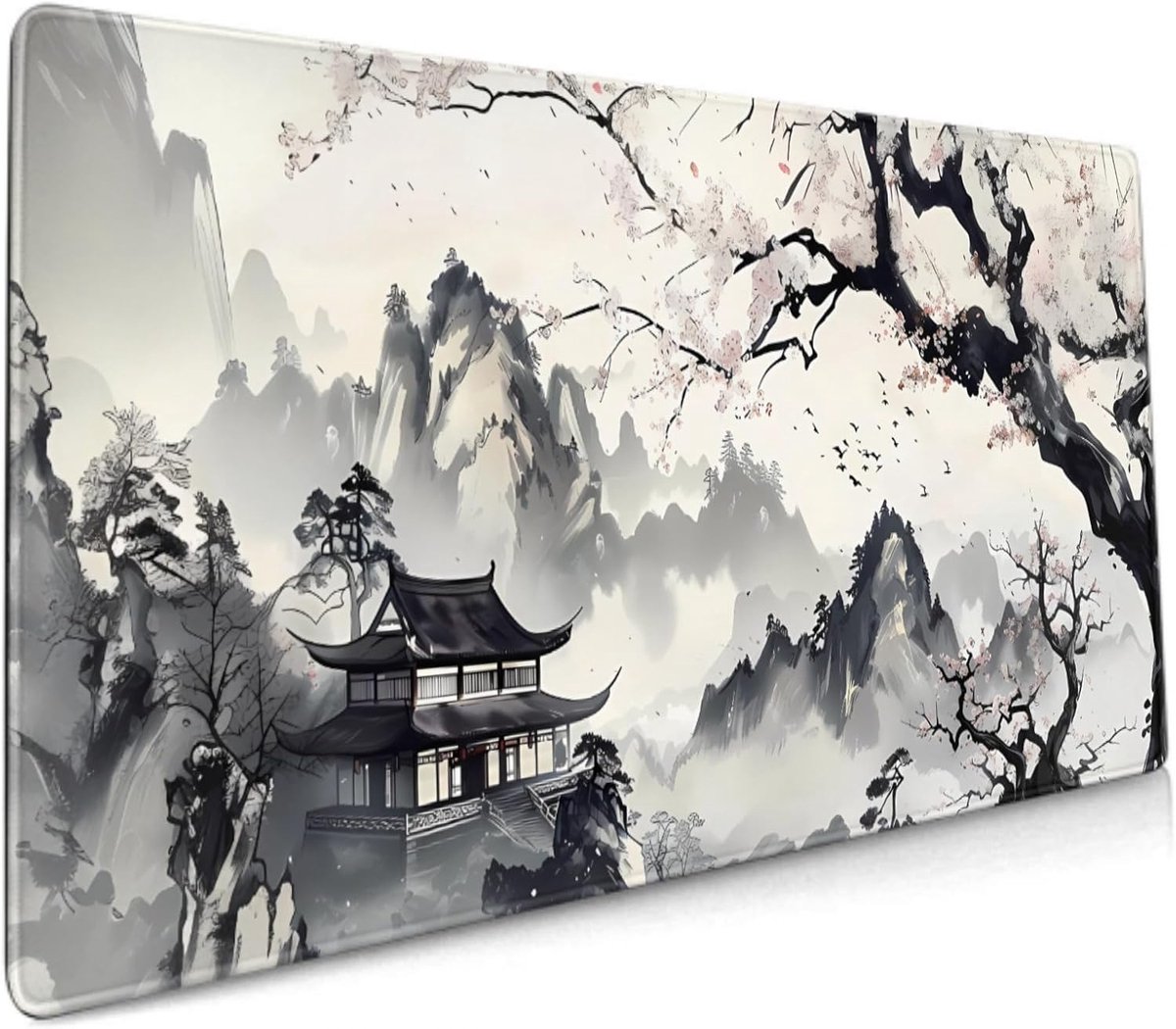 SnelShoppen - XXL Japanse Muismat 35.4 x 15.7 Inch Anime Stijl Gaming Muismat Met Stikrand, Antislip Rubber Onderkant, Ideaal Voor Thuis En Kantoor