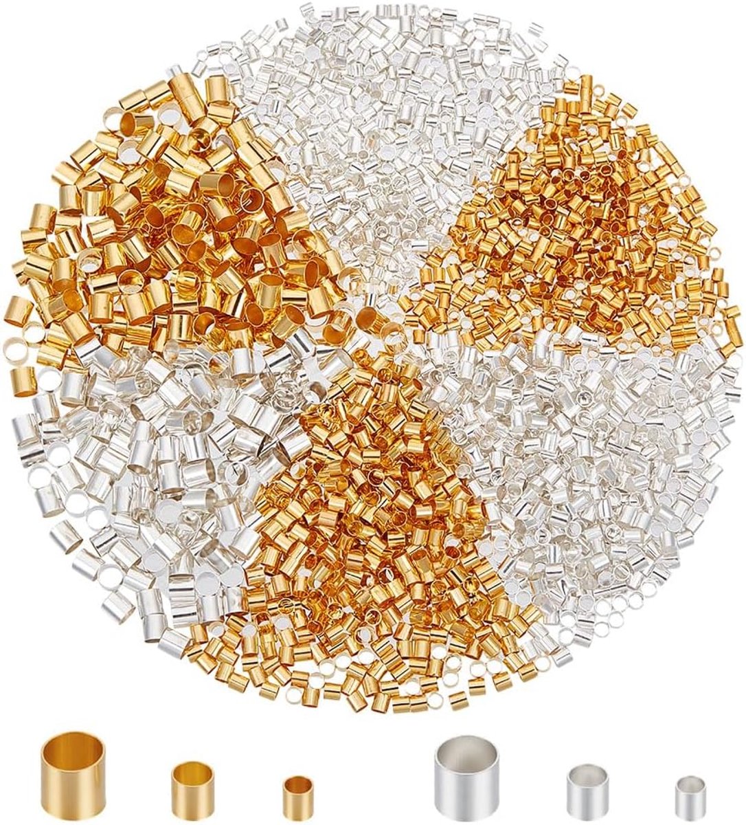 2400 stuks 6 stijlen messing goud en zilver krimpkralen voor buis