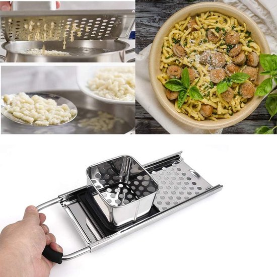 Stalen Spätzle-vliegtuigdeegwaren, Roestvrijstalen Spätzle, Spätzle-rasp en Deegschraperhandmatig Pasta-koken Bewerkt, met Spätzle Schraper, Afmetingen: 32.5 x 11 x 6.5 cm — afbeelding 3