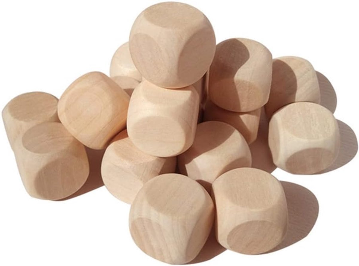 Doe-het-zelf lege dobbelstenen, onbeschilderde houten dobbelstenen, eenvoudige houten dobbelstenen voor doe-het-zelf kunst en handwerk, bordspellen, 20 mm, 20 stuks