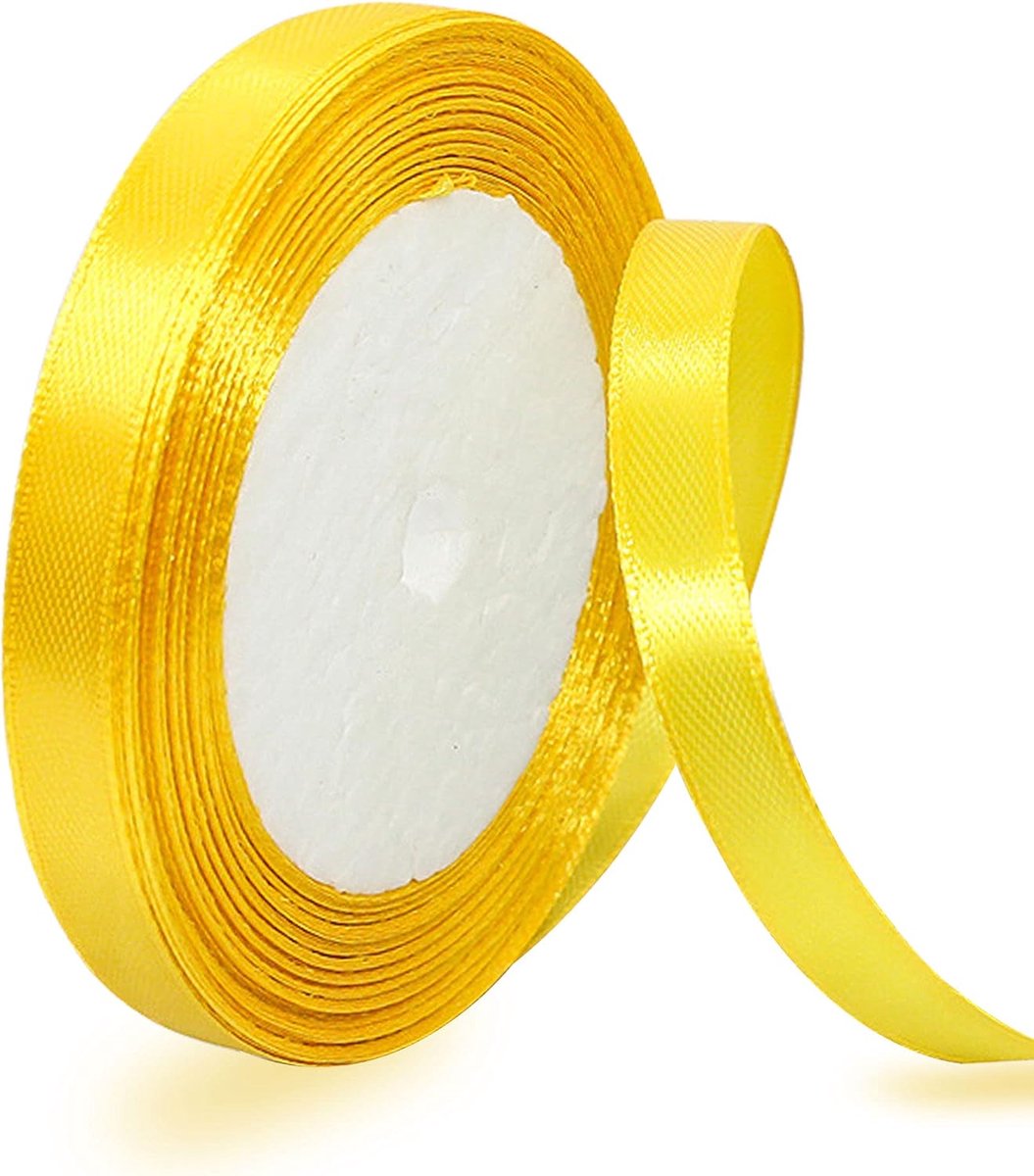 lint geel 10 mm, 22 meter decoratief cadeaulint, breed lint, stoffen