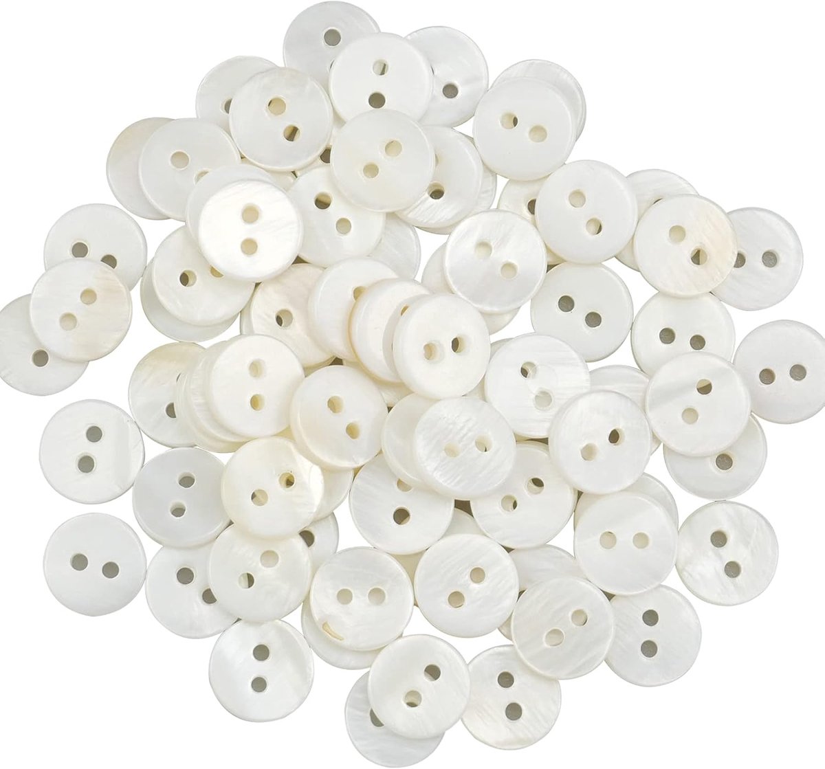 Knopen, 80 stuks, 10 mm, natuurlijke glans, parelmoerknopen met 2