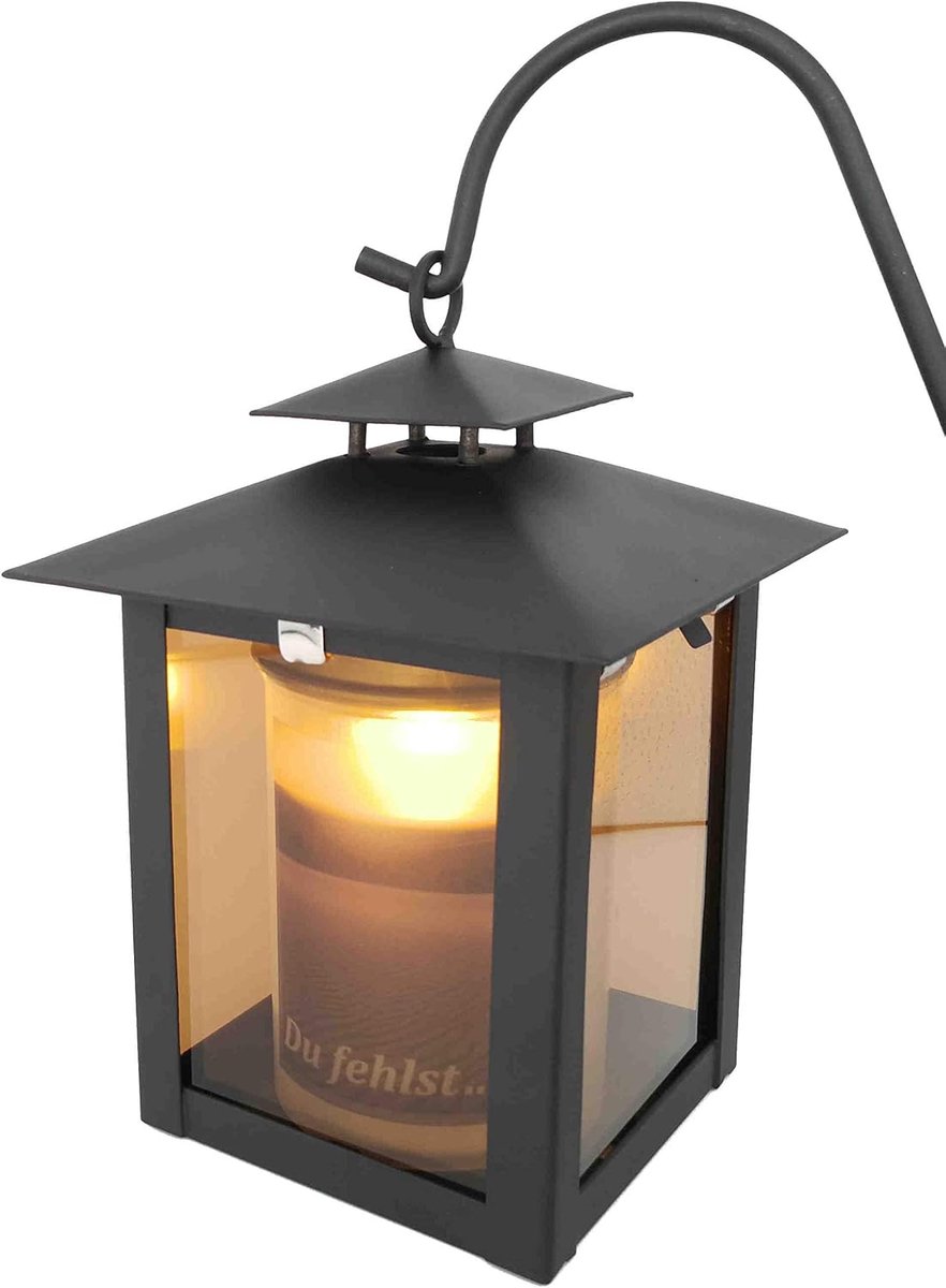 graflicht ideaal voor urnengraf van staal, zwart mat met echt glasplaat inkl. 3-delig aardpen en LED-licht 18 cm
