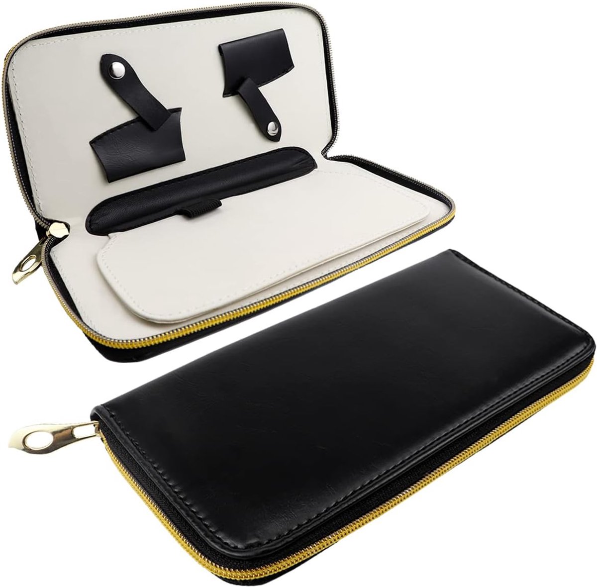 Salon Schaar Opbergtas, Zwart Lederen Rits Schaar Tas - Salon Gereedschap Holster Tas voor Stylist Kapper Kappers (Hold 4 Schaar), Zwart, Klassiek