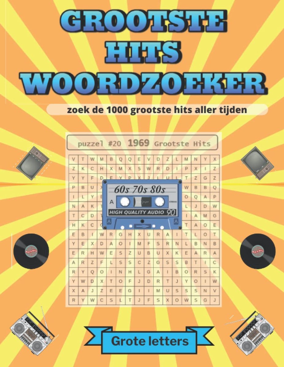 Woordzoeker 1000 grootste hits - grote letters - uren puzzelplezier - herinneringen ophalen - ShopVlot