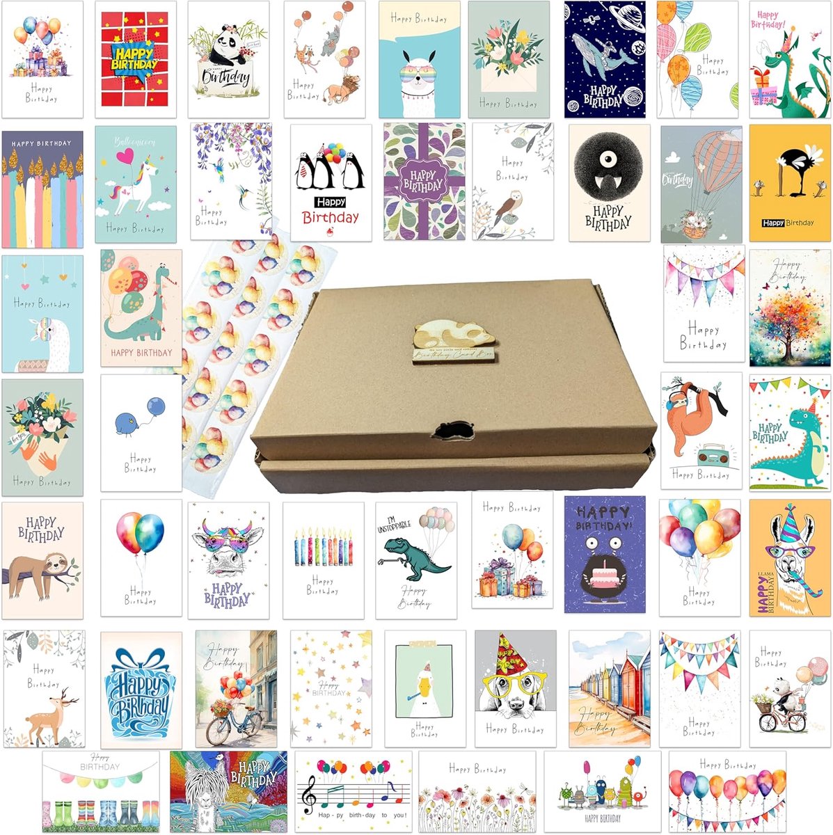 50 populaire verjaardagskaarten met stickers en enveloppen gemaakt