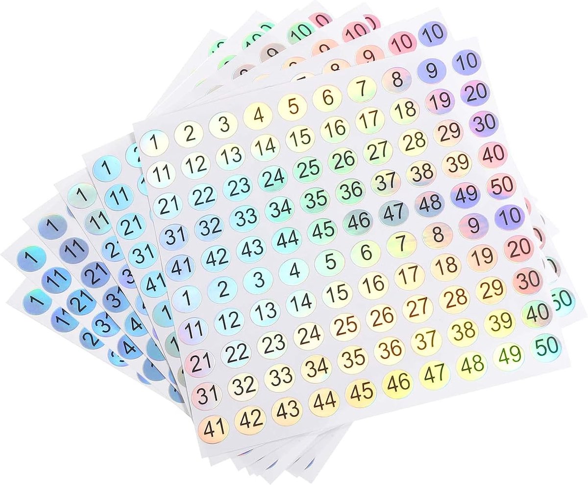 sourcing map Nummerstickers, tot 50, rond, cijfers, reflecterend