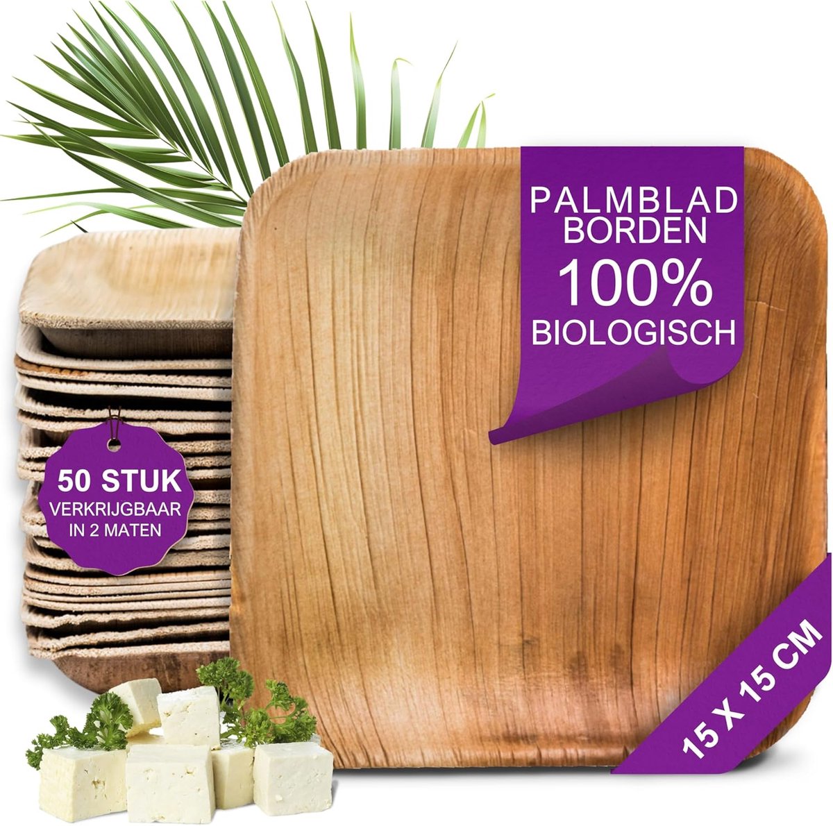Palmblad Borden – 50x Vierkant Bord 15x15cm - Composteerbaar
