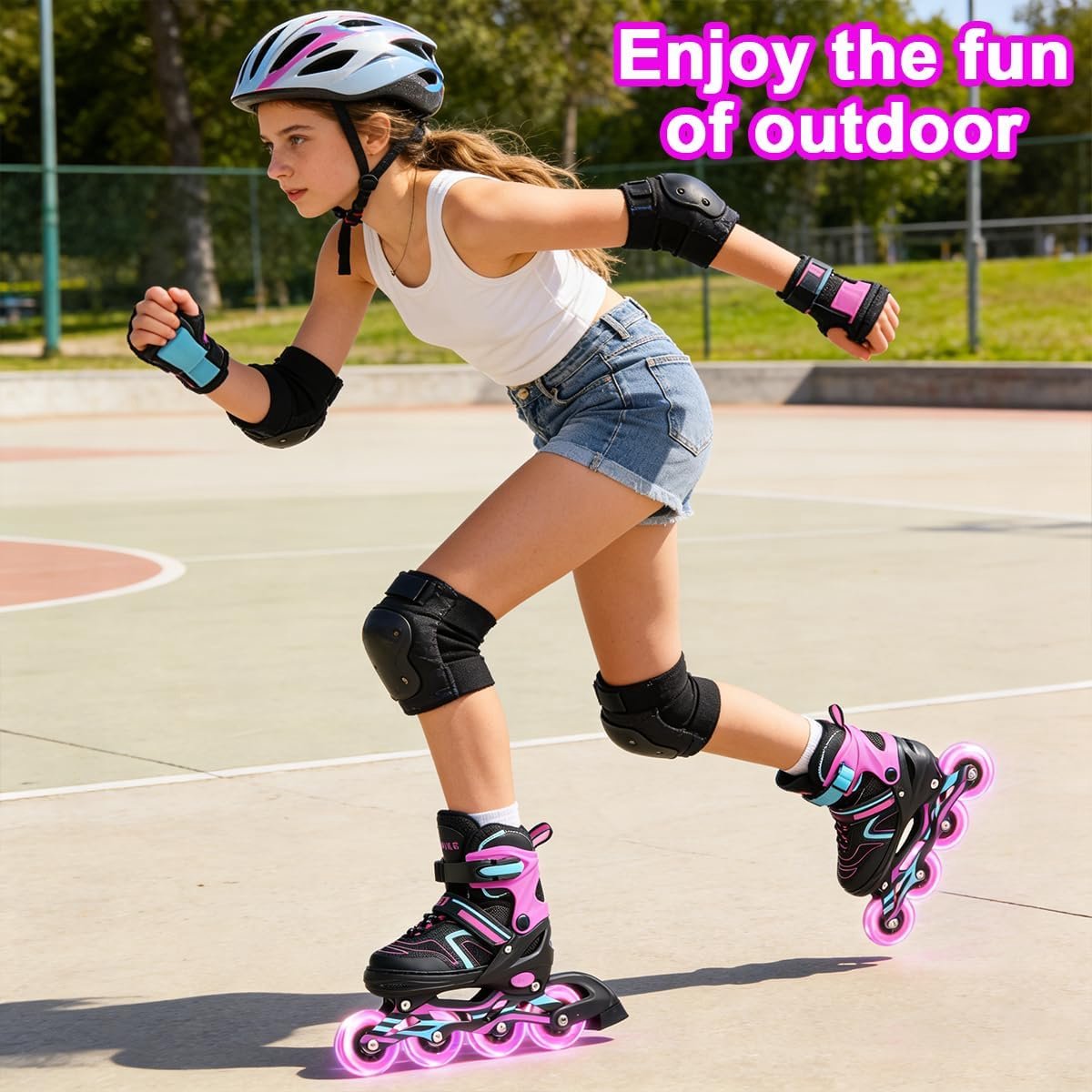 SnelShoppen - Verstelbare Inline Skates voor Kinderen, Lichtgevende Wielen, Roze, Maat S, Perfect voor Jongens en Meisjes, Beginner, Leuk voor Feest e