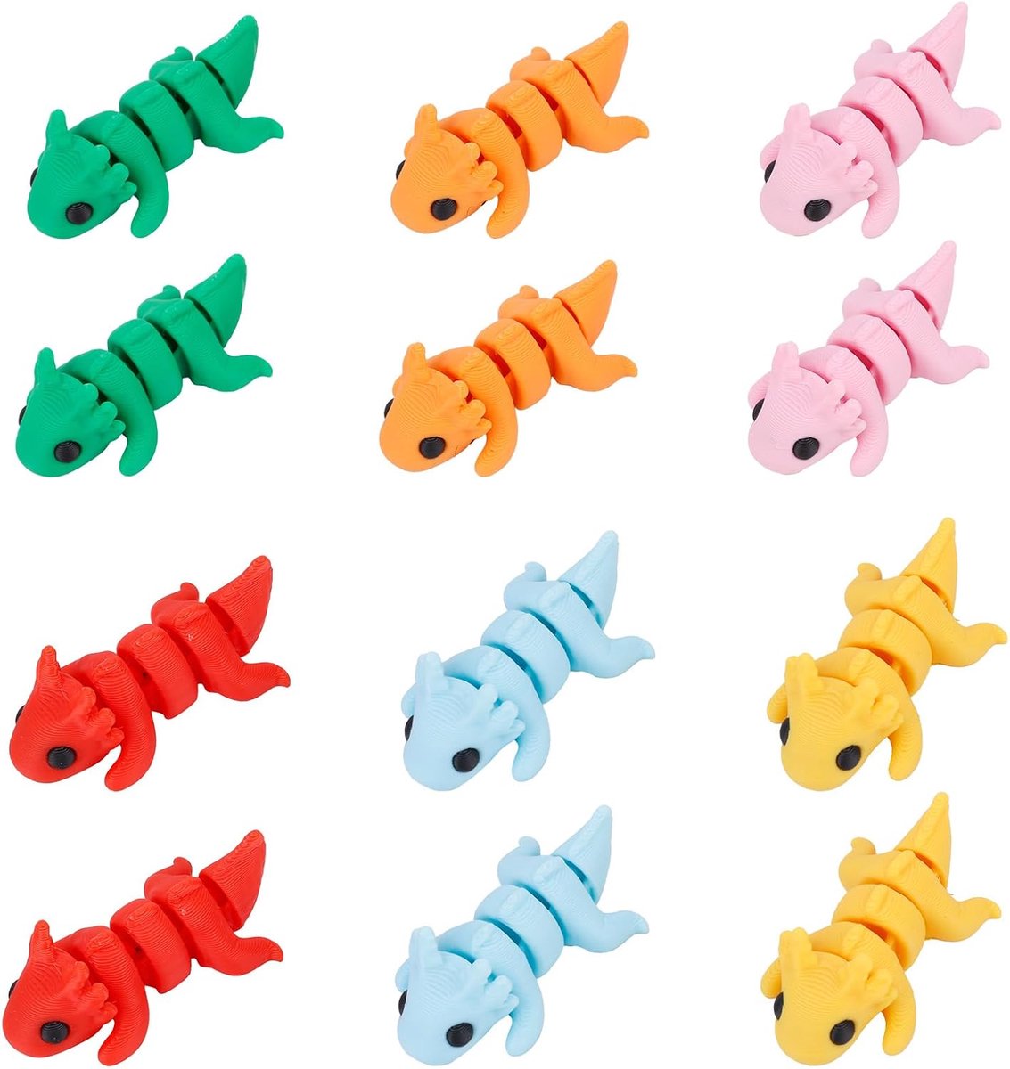 12st 3D-Geprinte Interactieve Axolotl-Speelgoedjes, Flexibele