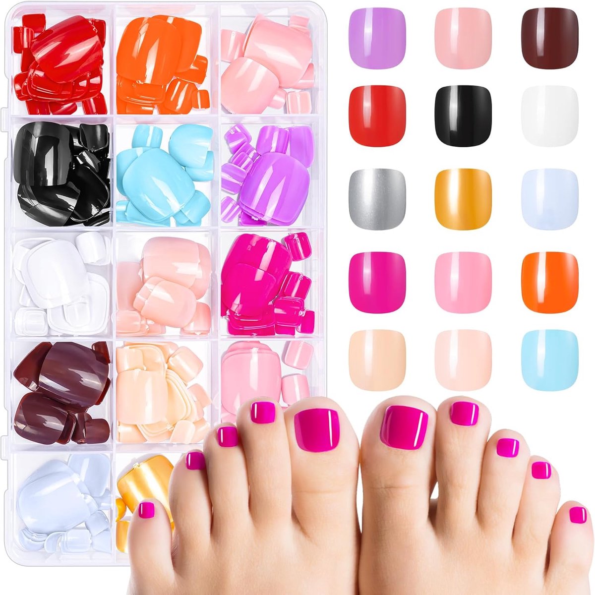 Valse teennagels, 360 stuks, 12 kleuren, kunstnagels om op te