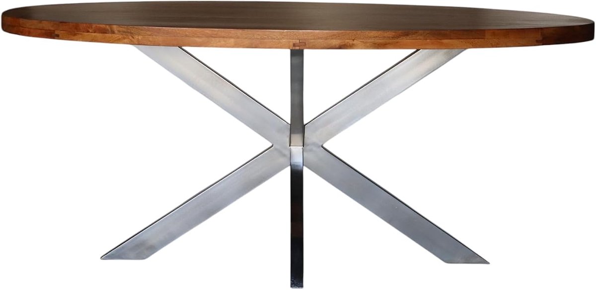 Eettafel ovaal mangohout 180cm Lucas bruin met zilver duurzaam mangohout ovale tafel