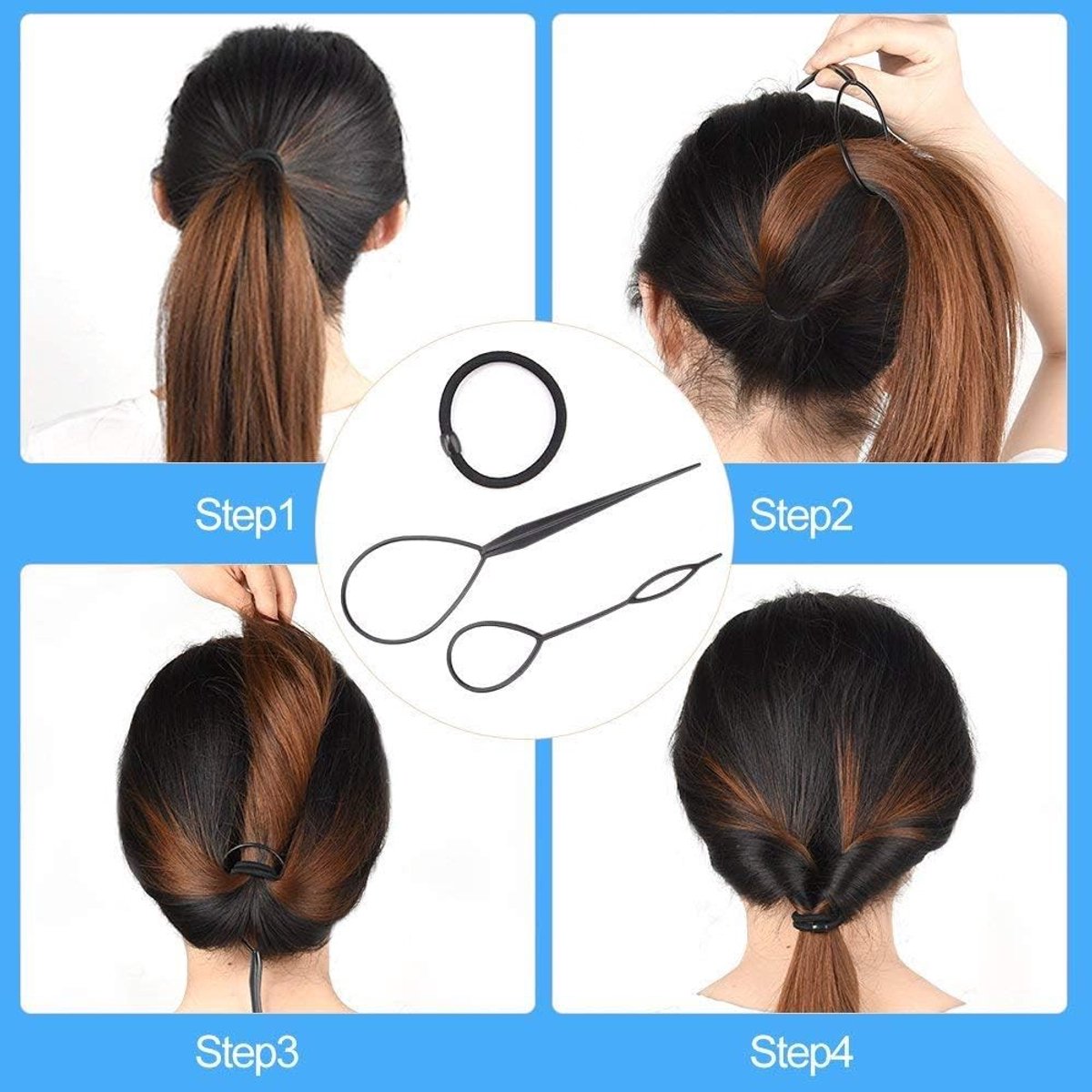 Kapselhulpset met Duitse handleiding (mogelijk niet beschikbaar in het Nederlands), eenvoudige kapsels voor iedereen om na te maken, kapselhulpset voor lang haar met veel accessoires (bruin)