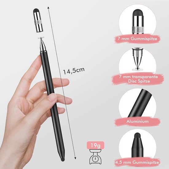 3-in-1 Tabletpen Set met Rubberpunt, Schijfpunt en 2 Zuignapdoppen — afbeelding 4