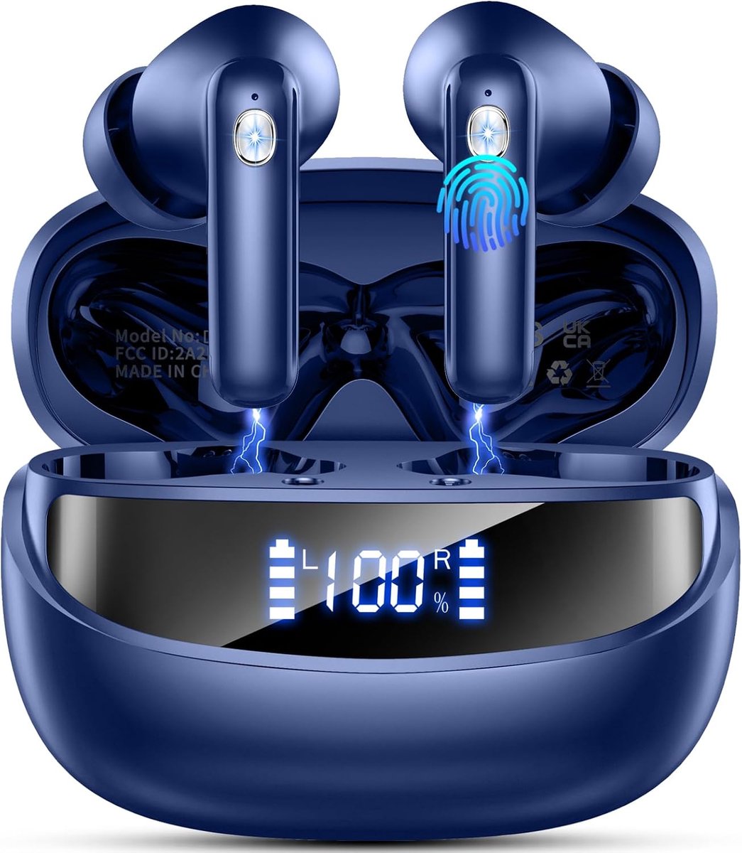 SnelShoppen - Draadloze Bluetooth Hoofdtelefoon - In-Ear Hoofdtelefoon met 47 Uur Speeltijd - 4 ENC Geluidsonderdrukkende Microfoons - Waterdichte Blu