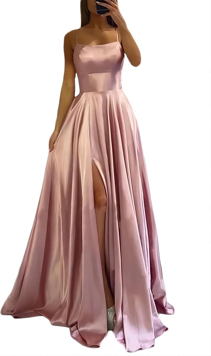 xxxiticat Elegante lange baljurk voor dames, satijn, A-lijn