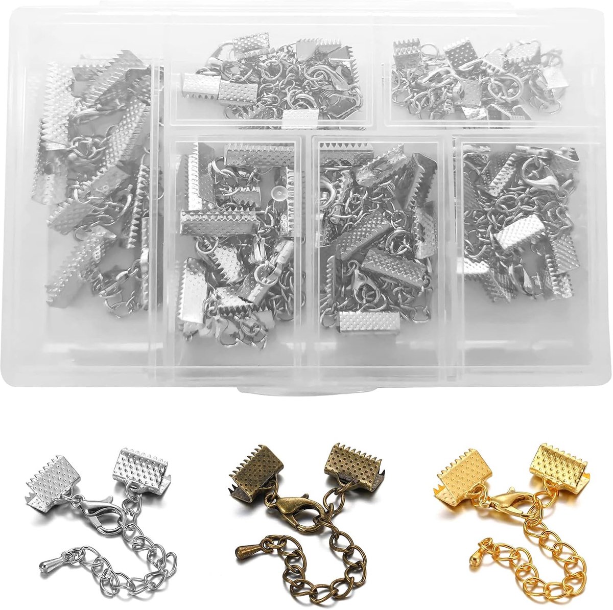 Crimpklemmen met karabijnhaak - 30 paar - zilver - voor armbanden en bookmarks - SnelShoppen