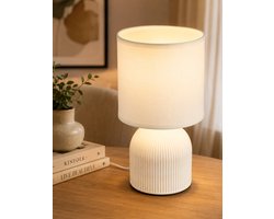 Briloner Ino - Lampe de table, abat-jour en tissu - 7538016 - Abat-jour en Tissus - Interrupteur à câble - Base en céramique - Ø15 x 28 cm - Wit