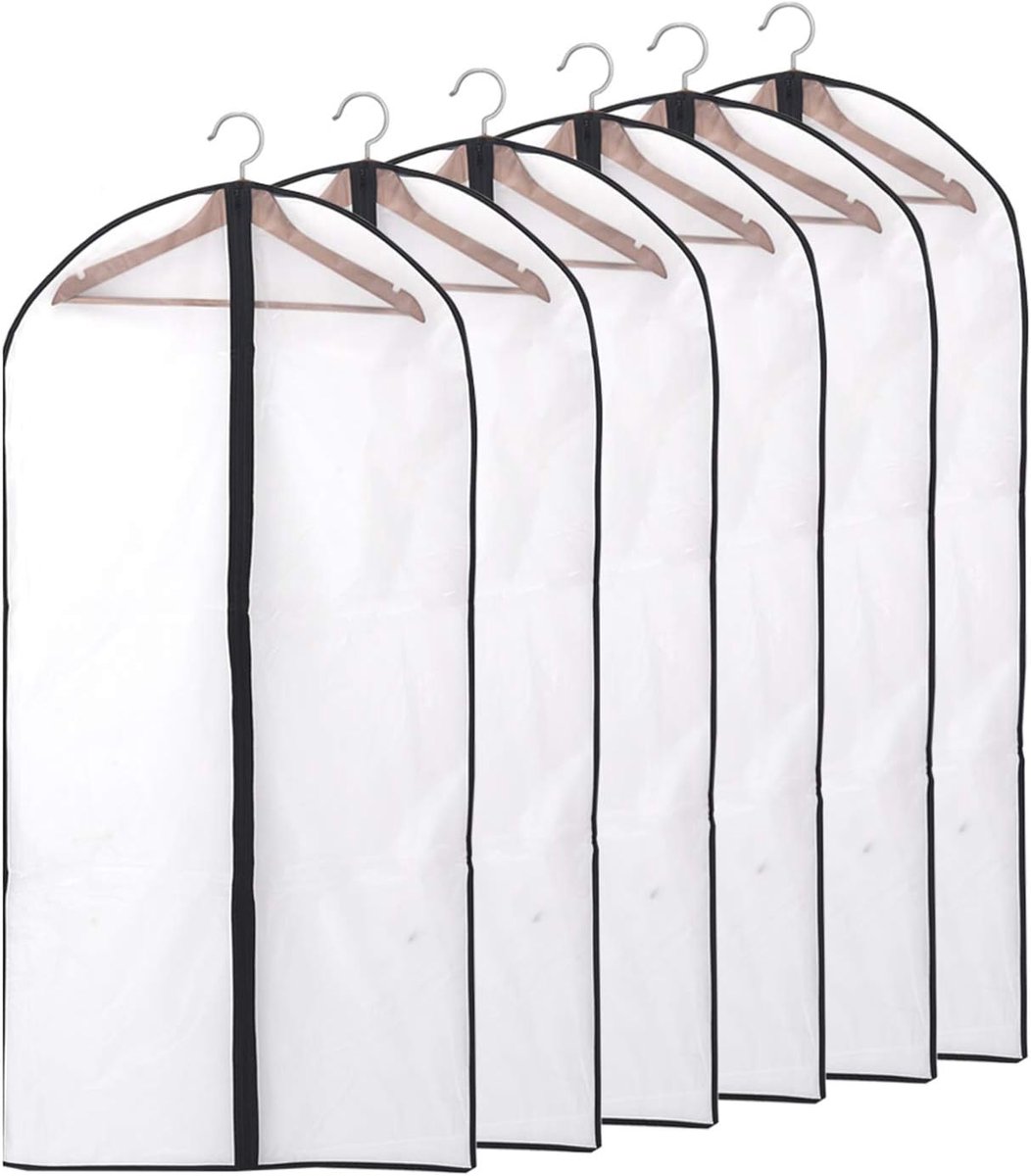 Kledinghoezen 55 inch kledinghoezen beschermers mottenbestendige lange jurkhoes met ritssluiting voor kledingkast 6 stuks 60 cm * 140 cm (Zwart) XXL
