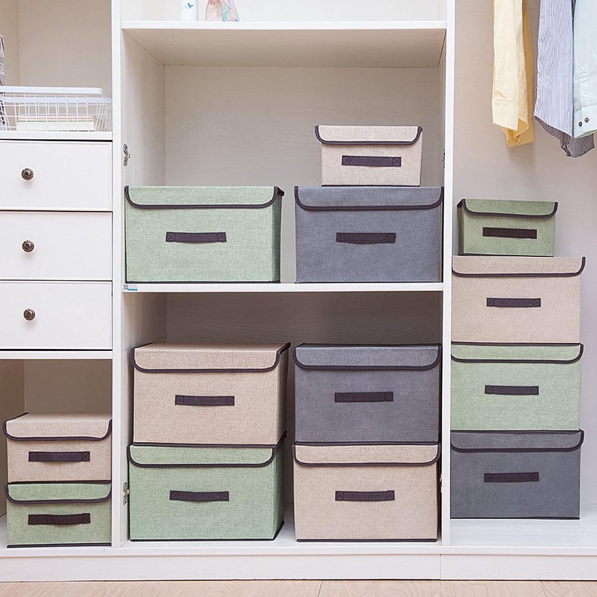 Opbergdozen 12pcs - 6x36 cm en 6x26 cm - stof - met deksel en handvat - ideaal voor kledingopslag - ShopVlot
