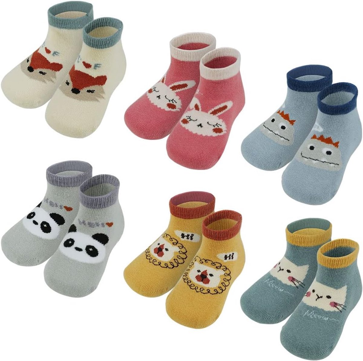 Sokken, 6 paar katoenen babysokken, peutersokken baby, korte kindersokken antislipsokken kindersokken voor baby's, peuters en kinderen