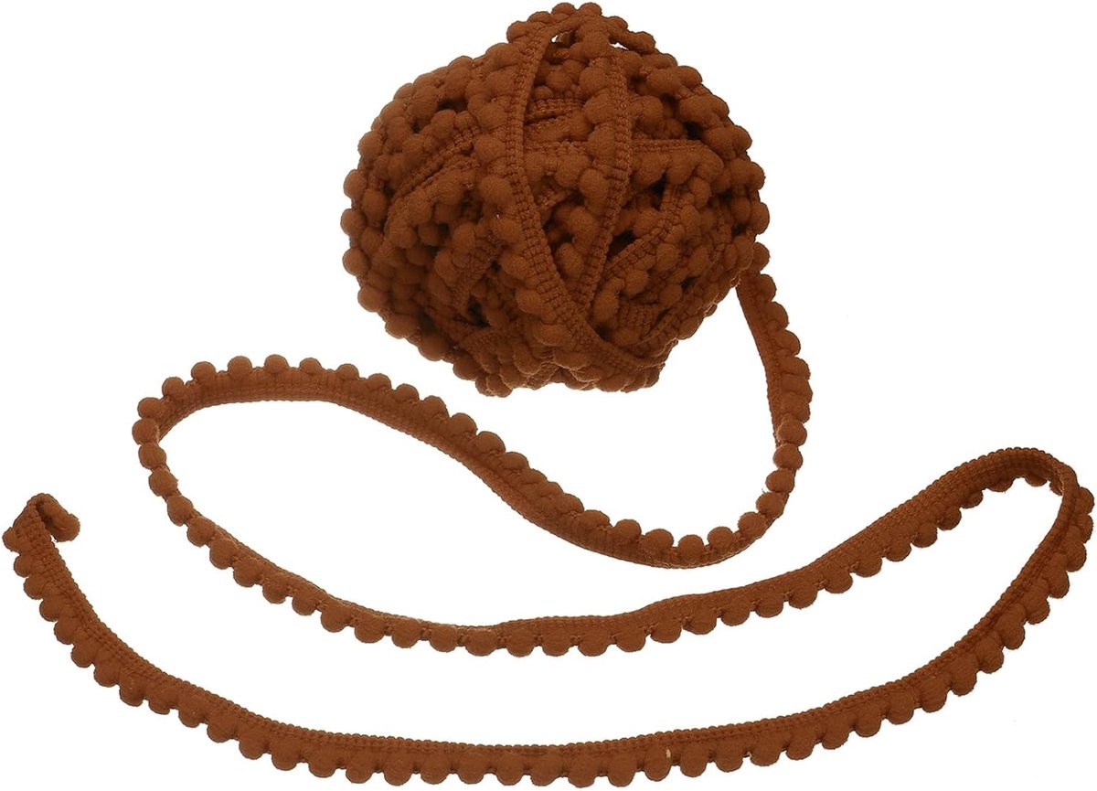 63,5 cm brede band met pompons, 1,3 cm breed, lichtbruin, franjes