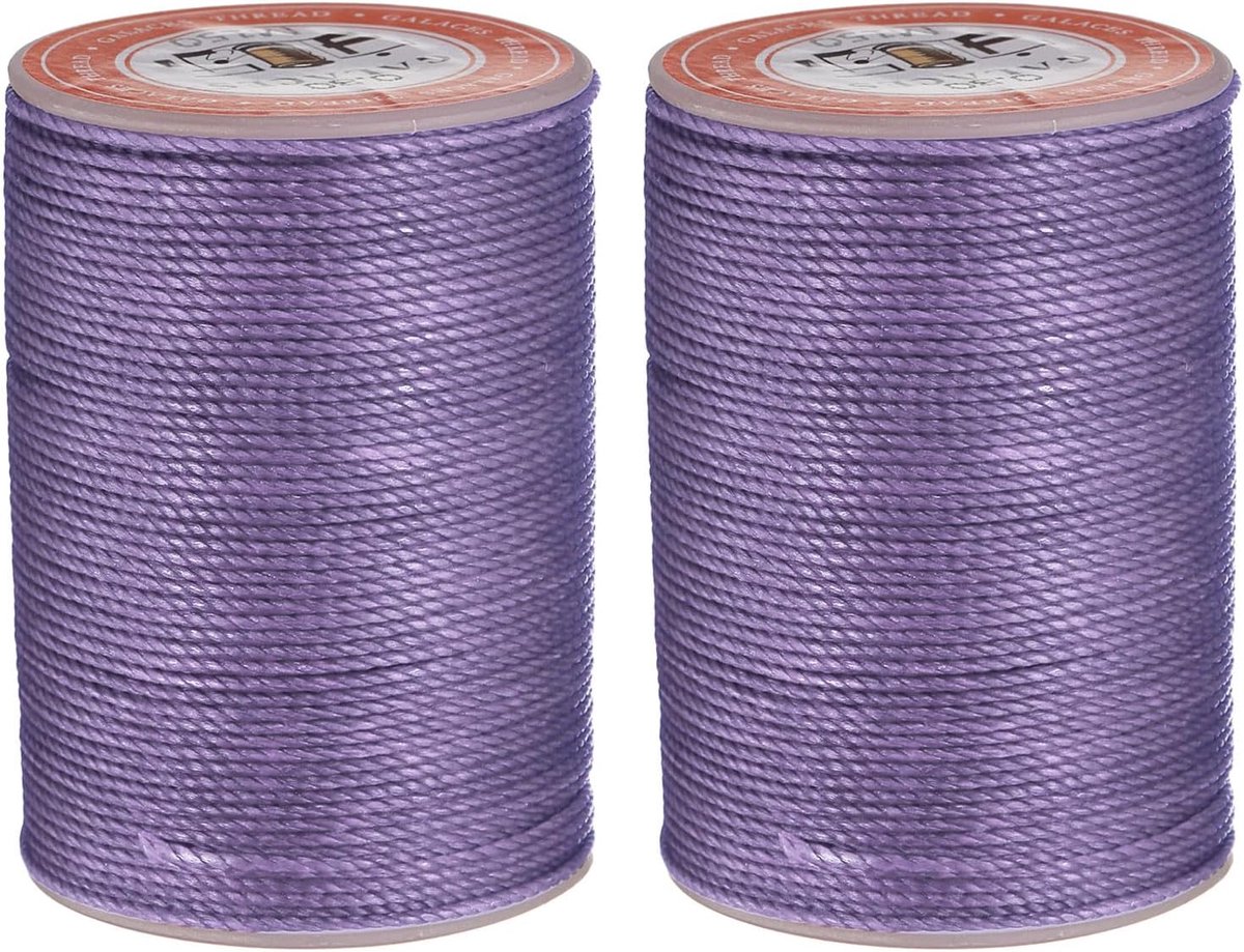Naaien, 55 m / 60 yards van gewaxt polyestergaren, gewaxt naaigaren, 0,80 mm voor lederwerk, lichtpaars, 2 stuks