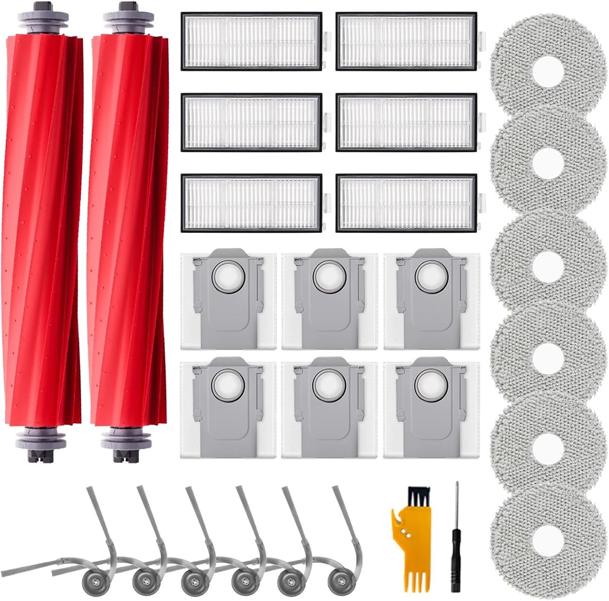 Accessoires voor Roborock Qrevo S Pro/QV 35A/ 35S/ QR 798/598 Stofzuiger | Qrevo S Pro/ QV 35A 26 stuks Onderdelen , 1 Hoofdborstel, 4 Handdoeken, 4 Filters, 6 Stofzakken, 6 Zijborstel