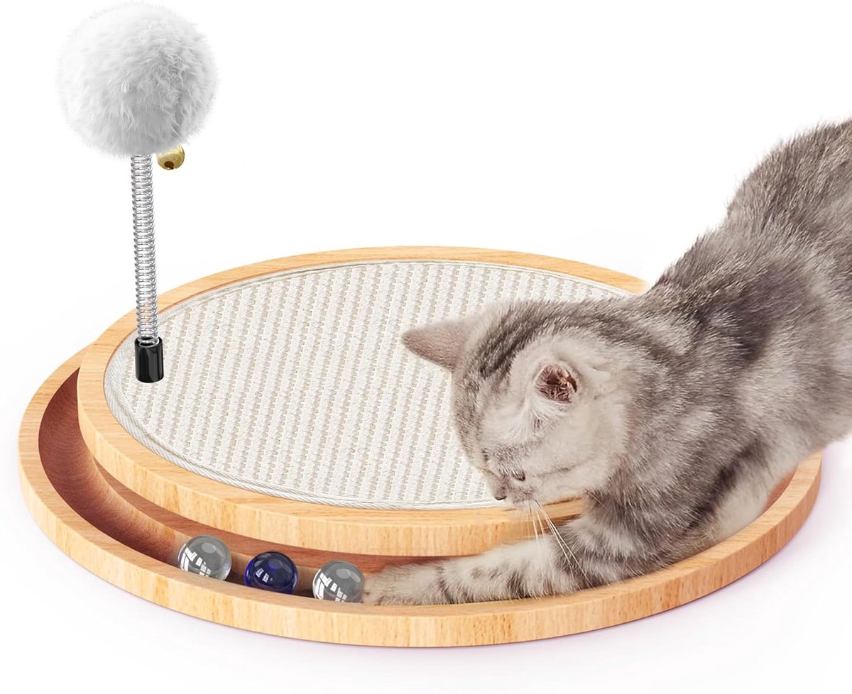 kat natuurlijke sisal krabpad, kitten interactief speelgoed met bal baan lente bal voor jacht geestelijke lichamelijke oefening puzzel