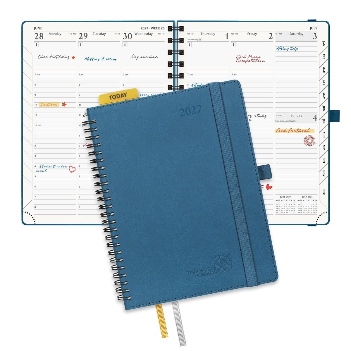 Omgoods - 2027 Planner Kantoorproducten - Spiralbound Notitieboek met Leren Cover