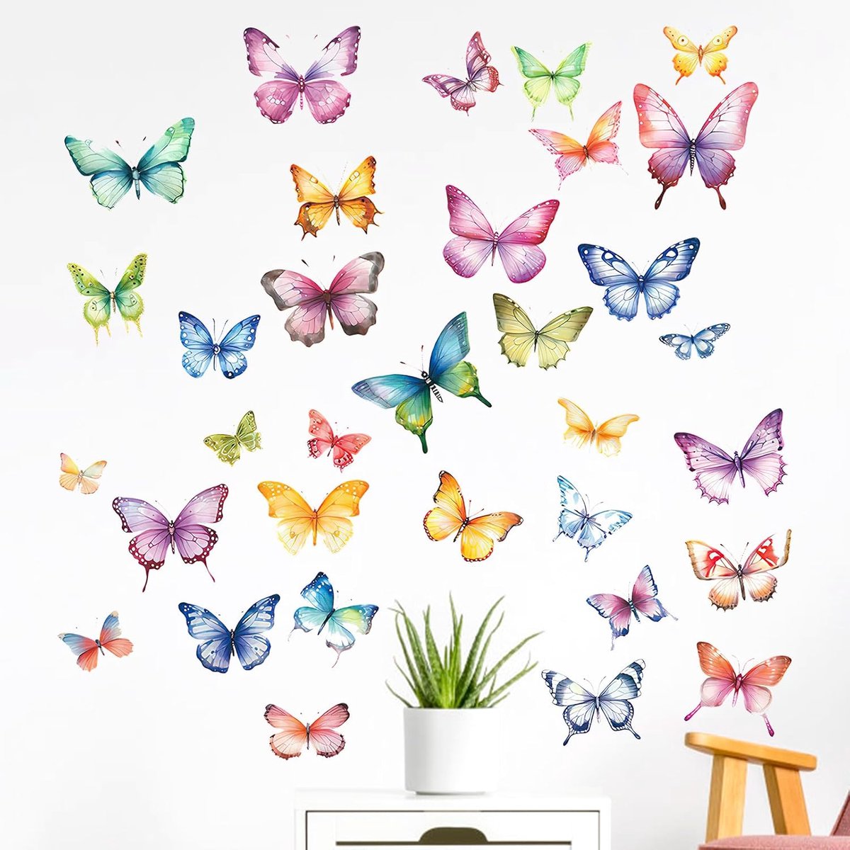 Muurstickers, creatieve wanddecoratie voor huis, woonkamer en slaapkamer, decoratieve vlinders, decoratieve muurstickers (verschillende kleuren)