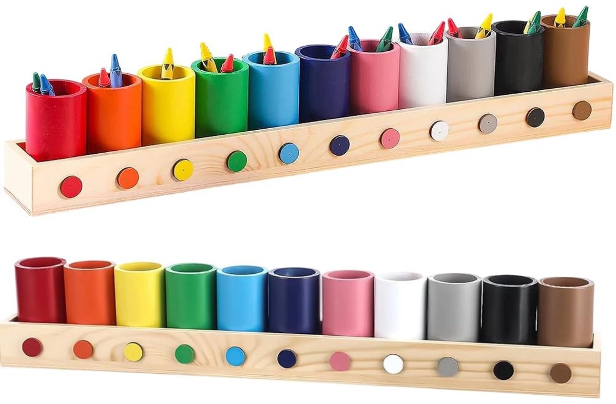 Omgoods - Montessori Houten Penhouder met 11 Verplaatsbare Compartementen voor Kinderen