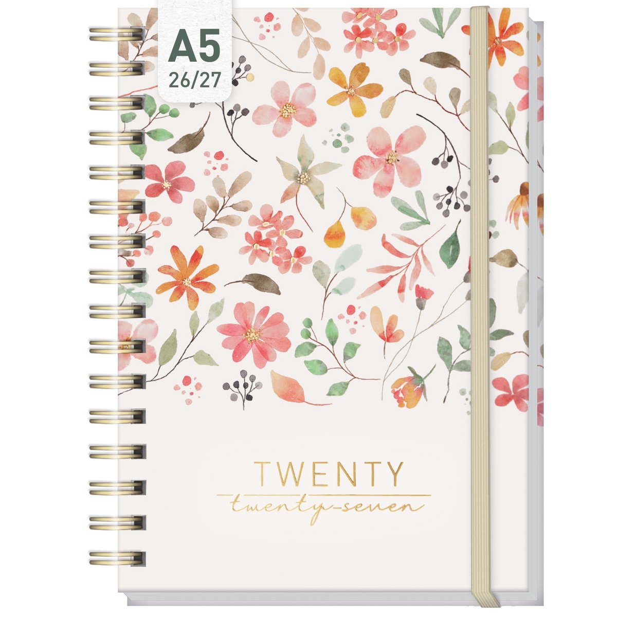 Omgoods- Ringband Kalender 2026/2027 - A5 formaat - 17 maanden - Meertalige weekplanner - Spiraalbinding - "Wild Blossoms - Agenda