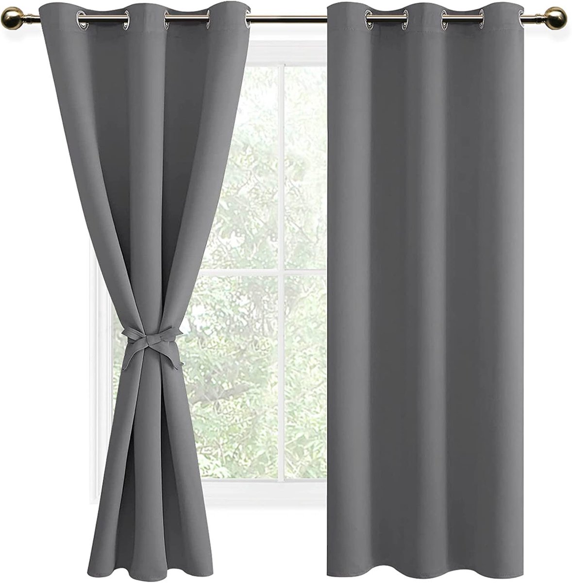 Omgoods - Set van 2 Zwartout Gordijnen met Oogjes - Verduisterende Gordijnen voor Keuken 42x63 Inch